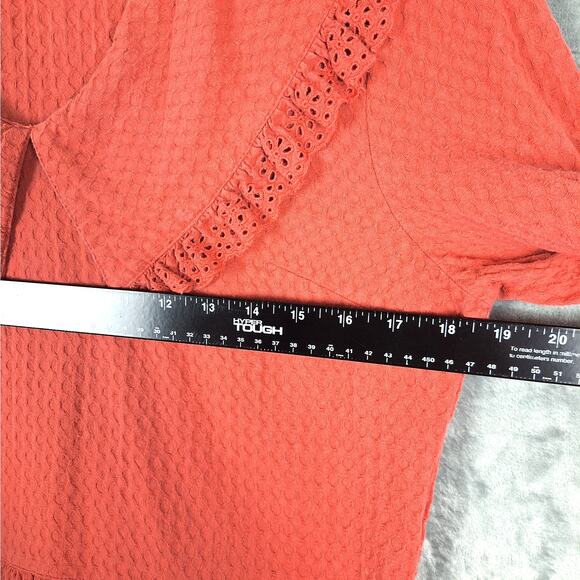 Womens Top Medium Boho Chic Retro Peasant Eyelet Trim Ruffles Feminine Gauzy - Picture 4 of 8